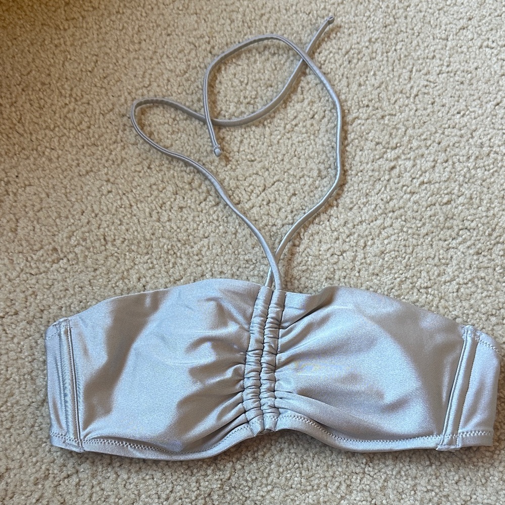 Silver Bandeau Swim Top with Removable Strap size M